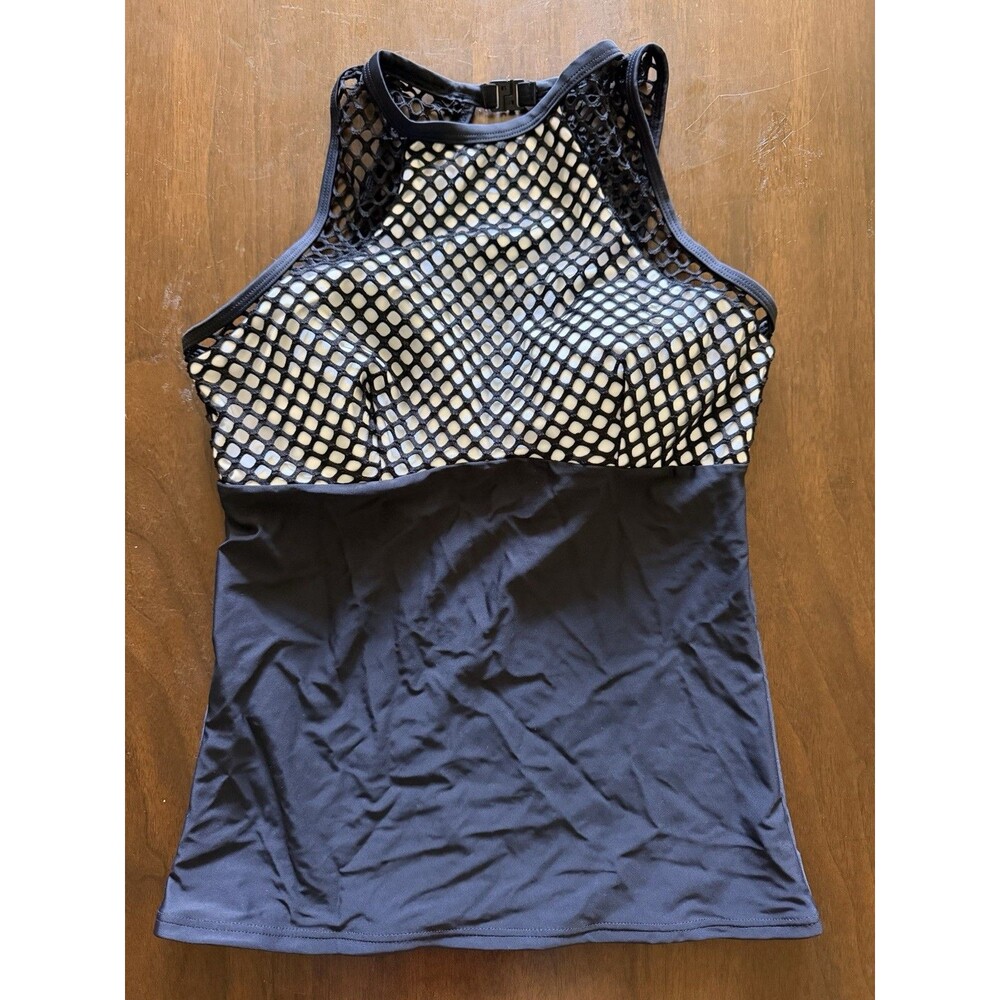 PIHA New Zealand swim  black & white mesh tankini racerback top size 14 Vacay
